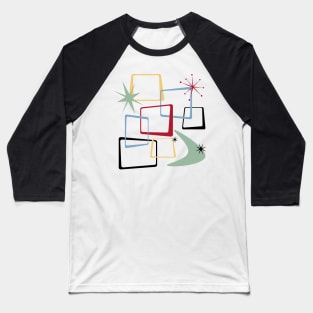 Atomic Squares Stars and Boomerang Mid Century Baseball T-Shirt